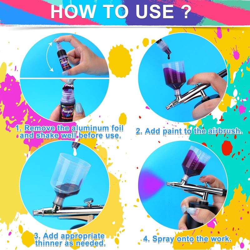 ERCorArt Airbrush Paint - 54 Colors with 2 Airbrush Thinners, Ready to Spray Air Brush Painting Set, Water Based Acrylic Paint for Model, Car, Metal, Fabric, Artists Beginners 4 Types of Colors - Image 5